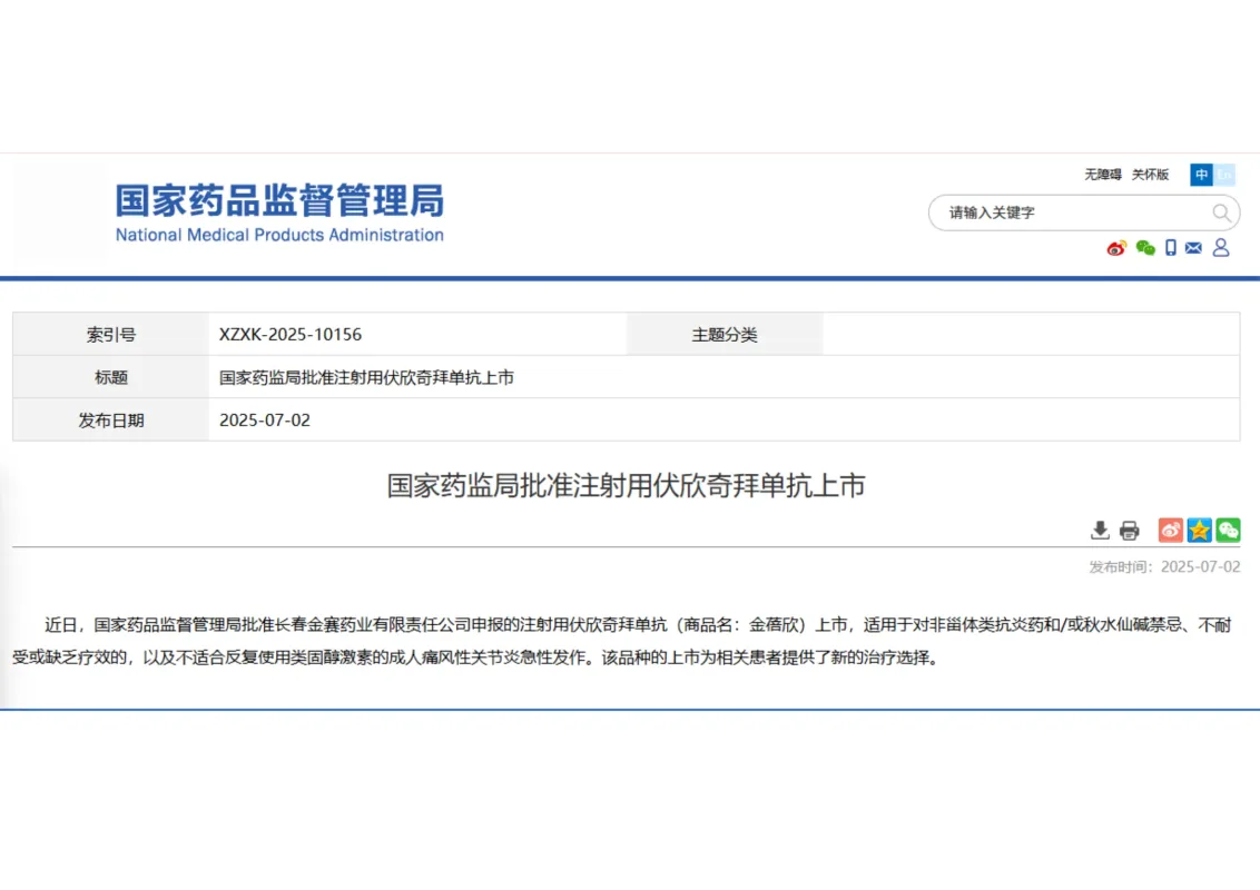 the national medical products administration (nmpa) has officially approved firsekibart injection