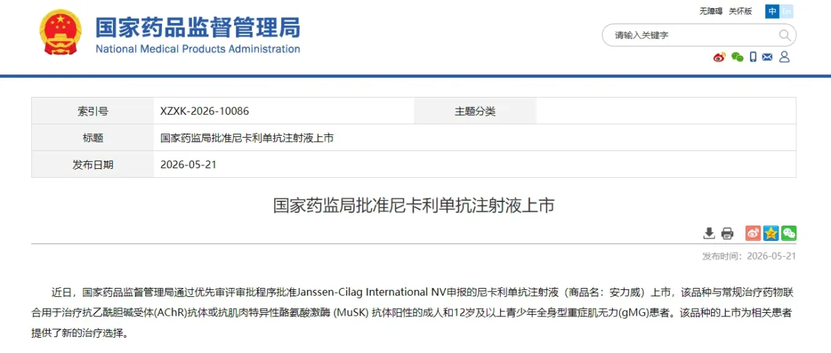 nipocalimab approved in china for generalized myasthenia gravis
